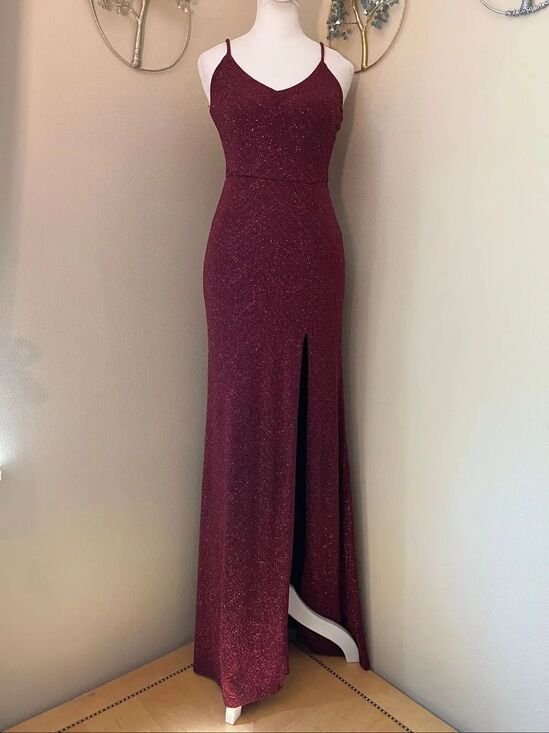 Windsor Dresses & Skirts - Windsor Burgundy Wine Keira Glitter Knit High Slit Formal Dress Size 1 / 2
